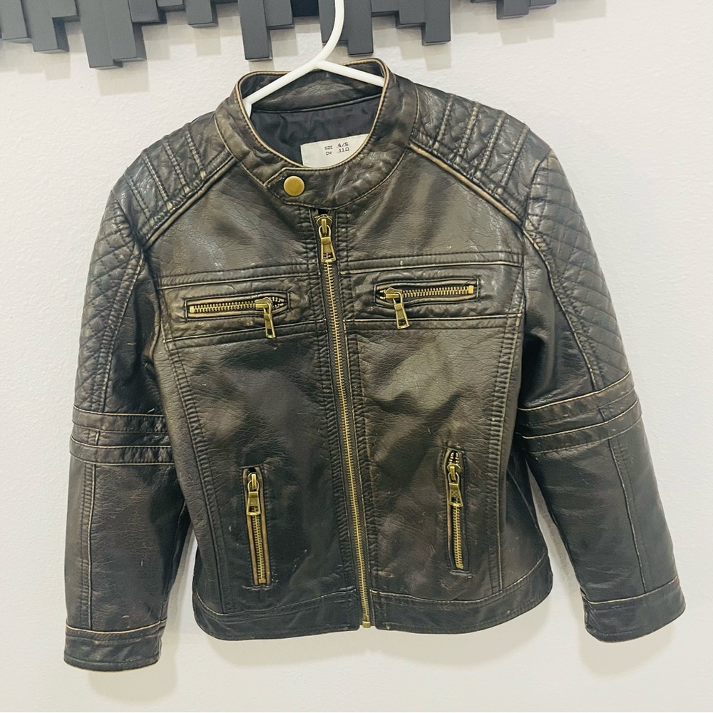 Luka Rulla Kids Quilted Black Faux Leather Biker Front Zipper Jacket Size 4/5